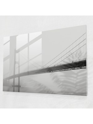 Popcas Boğaziçi Köprüsü Siyah Beyaz Cam Tablosu - Mimarlık Detaylarıyla Siyah Beyaz Cam Duvar Sanatı