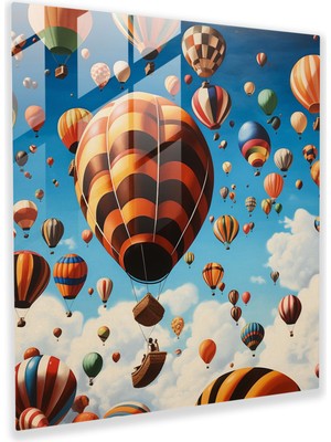 Popcas Kahve Rüyaları Cam Tablo - Kahve Canlı Balonlar Masalsı Resim Cam Duvar Sanatı