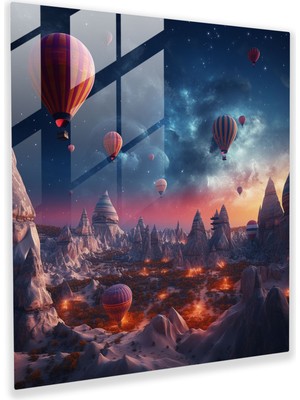 Popcas Gelecekten Gelen Cam Tablolar - Gökyüzündeki Ikonik Sıcak Hava Balonları - Modern Duvar Dekorasyonu ve Ev Dekoru - Cam Duvar Sanatı