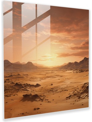 Popcas Bej Cam Tablo - Çöl Günbatımı - Duvar Dekorasyonu Çöl Günbatımı Altın Saat