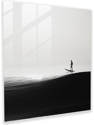 Popcas Serin Sörf Esintileri Cam Tablo - Serin Siyah ve Beyaz Fotoğraf Modern Sanat Macera