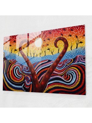 Popcas Geleneksel Aborjin Gökkurbağa Yılanı Cam Tablo - Aborjin Cam Duvar Sanatı Duvar Dekorasyonu Geleneksel Aborjin Sanatı