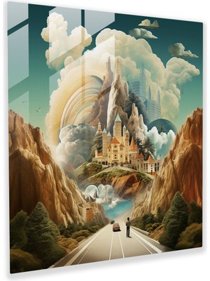 Popcas Dreamscape Harikaları Cam Tablo - Gerçeküstü Anıt Duvar Sanatı - Fantezi Ev Dekorasyonu - Hayal Gücüyle Dolu Cam Sanatı