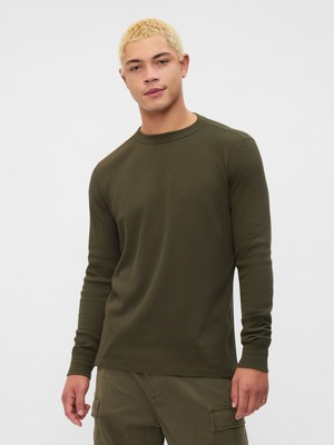 Gap Erkek Haki Waffle-Knit Crewneck T-Shirt
