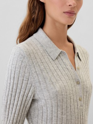 Gap Kadın Gri Polo Yaka Triko Mini Elbise