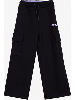 Jeep Bol Paça Siyah Kız Çocuk Eşofman Altı J5WG-EA7588