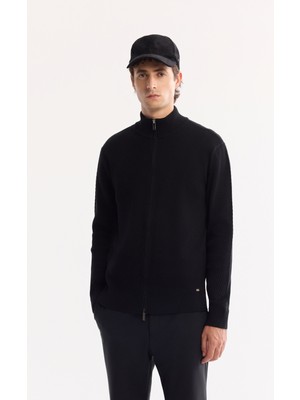 Avva Erkek Siyah Dik Yaka Fermuarlı Pamuklu Soft Touch Dokulu Regular Fit Hırka A52Y5181