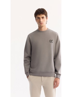 AVVA Erkek Gri Bisiklet Yaka Pamuklu Bi-Stretch Basic Regular Fit Sweatshirt A52Y1328