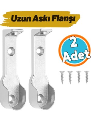 (2 Adet) Uzun Askı Flanşı Dolap Boru Sabitleme Kıyafet Elbise Askı Flanş Aparatı Krom 60 mm