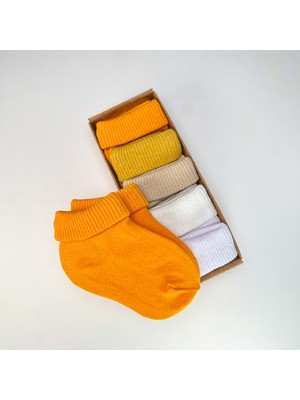 Akface Unisex Kutulu Safari Renkler Organik 5 Li Yıkanmış Yenidoğan ve Erkek Bebek Çorabı 0-2 Yaş