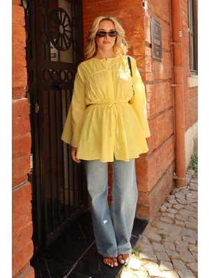 Sarı Bel Detaylı Vual Keten Gömlek