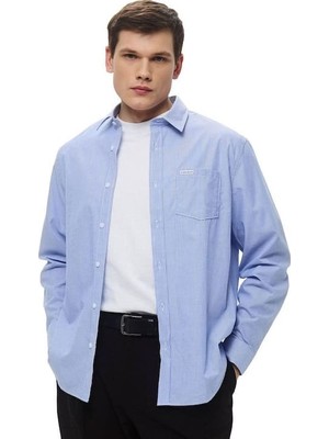 Erkek Regular Fit Pamuklu Gömlek - Mavi