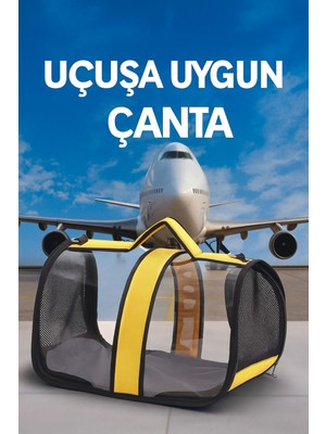 Ala Pet Royal Milano Şeffaf Kedi Köpek Taşıma Çantası Alapet Sarı Fileli Tasarım