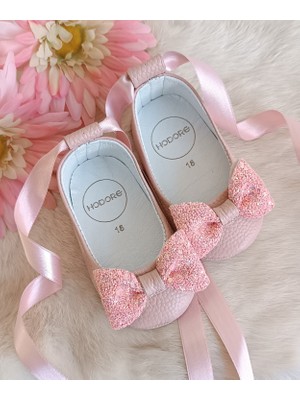 Perla Pudra Hakiki Deri Bebek Babet Ayakkabı