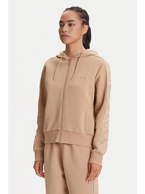 Kadın Maryella Kapüşonlu Kolu Şeritli Sweatshirt - Bej