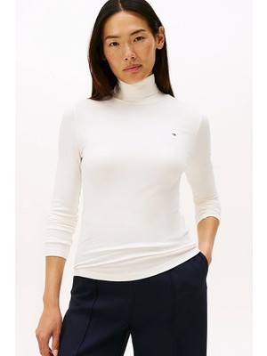 Kadın Dar Kesim Fitilli Balıkçı Yaka Bluz - Krem