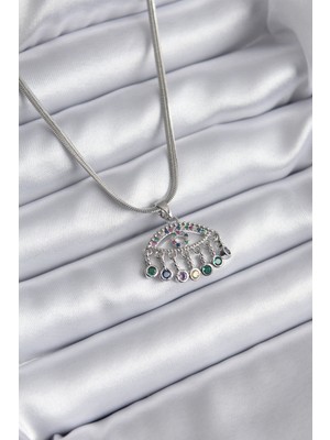 316L Çelik Gümüş Renk Italyan Zincir Zirkon Taşlı Göz Figür Kadın Kolye - TJ-BKO8146