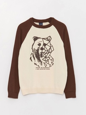 Lcw Kids Ekru Bisiklet Yaka Desenli Uzun Kollu Erkek Çocuk Triko Kazak