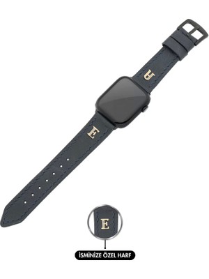 Isme Özel El Dikişli Apple Watch Saat Kordonu - %100 Çift Kat Deri - AG03001 - Lacivert