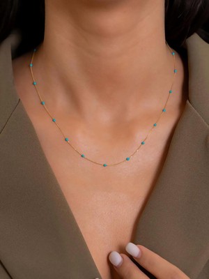 14 Ayar Altın Forse Zincir Turkuaz Mineli Kolye