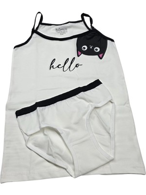 Katamino Kız Çocuk Kedi Baskılı Atlet ve Slip Ikili Takım