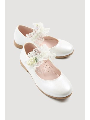Çocuk Çiçekli Tüllü Ayakkabı 21-25 Sedef