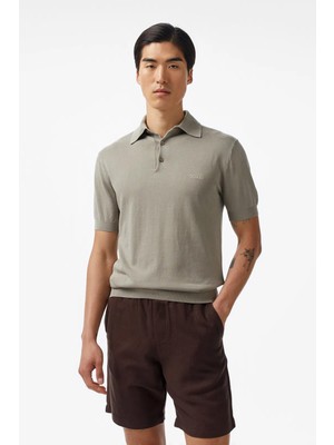 Erkek Polo Yaka Ipek Karışımlı Triko T-Shirt - Yeşil