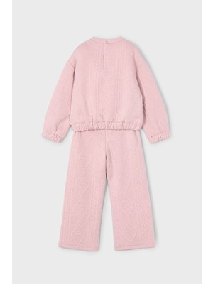 Kız Çocuk Baklava Desenli Geniş Paça Takım - Pembe