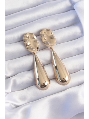 Pirinç Gold Renk Uzun Bombeli Ezme Plaka Küpe - TJ-BKP9241