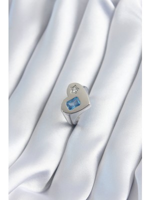 Pirinç Gümüş Renk Kalp Model Yıldız Zirkon Taş Detay Kadın Yüzük - TJ-BYK2894