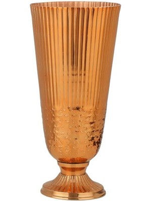 Bakır Metal Çizgili Vazo 16X36CM