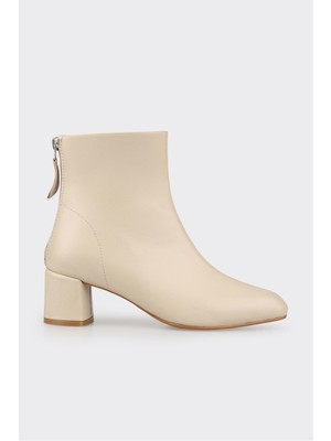 Ekru Deri Kadın Klasik Bot