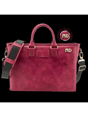 Isme Özel Günlük Kullanım El Omuz Evrak Laptop Çantası - %100 Deri - AC09004 - Fuşya