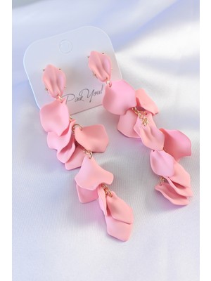 Gold Renk Pembe Yaprak Model Kadın Küpe - TJ-BKP7303