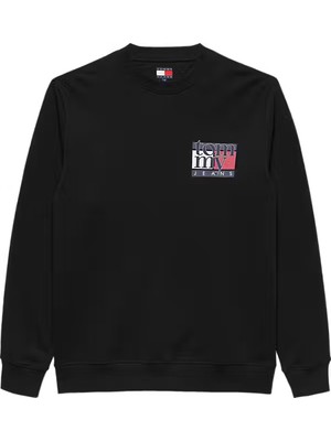 Erkek Logo Baskılı Bisiklet Yaka Sweatshirt - Siyah