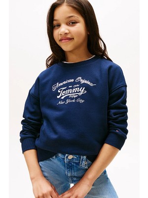 Kız Çocuk Yazı Baskılı Sweatshirt - Lacivert