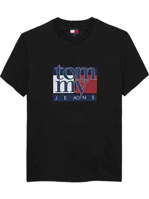 Erkek Slim Fit Logo Baskılı T-Shirt - Siyah