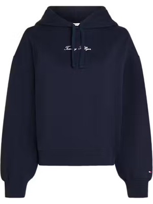 Kadın Balon Kollu Kapüşonlu Sweatshirt - Lacivert