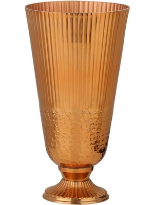 Bakır Metal Çizgili Vazo 21X39CM
