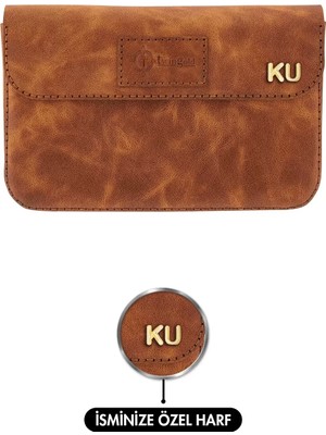 Isme Özel Çıtçıtlı Küçük El Çantası - %100 Rainbow Deri - AC14001 - Camel