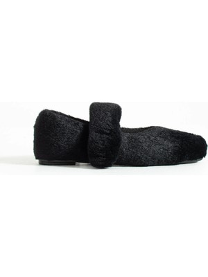 Friend & Trend Kadın Siyah Peluş Babet Düz Taban Hakiki Deri Yumuşak İç Taban ile Günlük Rahatlık