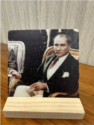 Atatürk Baskılı Taş Masa Üstü Tablo Dekor 10X10CM - Tablo - Dekor