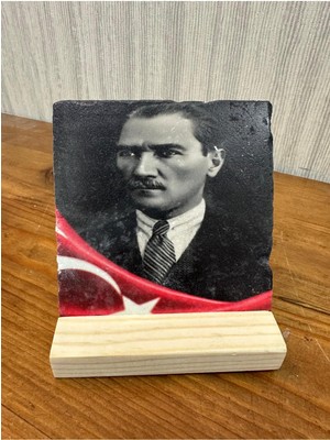 Atatürk Baskılı Taş Masa Üstü Tablo Dekor 10X10CM - Tablo - Dekor