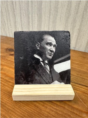 Atatürk Baskılı Taş Masa Üstü Tablo Dekor 10X10CM - Tablo - Dekor