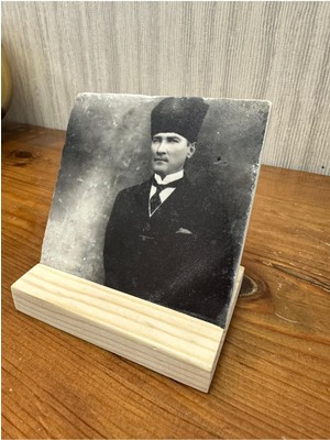 Atatürk Baskılı Taş Masa Üstü Tablo Dekor 10X10CM - Tablo - Dekor