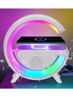Kablosuz Şarj Istasyonu Bluetooth Hoparlörlü ve Radyolu Rgb LED Işıklı Masa ve Gece Lambası