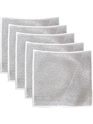 Hombak 5 Adet Tel Bulaşık Bezi Çizmez Bulaşık Teli Çelik Bez 20X20 Çift Katmalı Temizlik Bezi