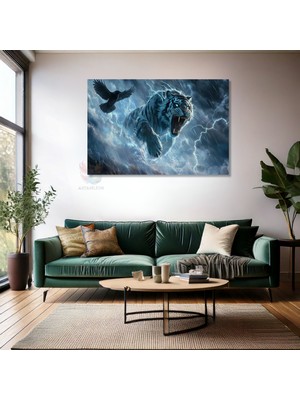 Kanvas Tablo Yüksek Kaliteli Kanvas Duvar Tablosu Kaplan ve Karga Yeni Ev Hediyesi Ev Dekorasyon