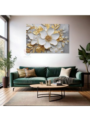 Kanvas Tablo Yüksek Kaliteli Kanvas Duvar Tablosu Beyaz Altın Çiçek Yeni Ev Hediyesi Ev Dekorasyon