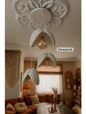 Istridye Bohem Beton Görünümlü 3lü Sarkıt Avize 20-25-30 cm (E27 Rustik Ampuller Dahildir.)